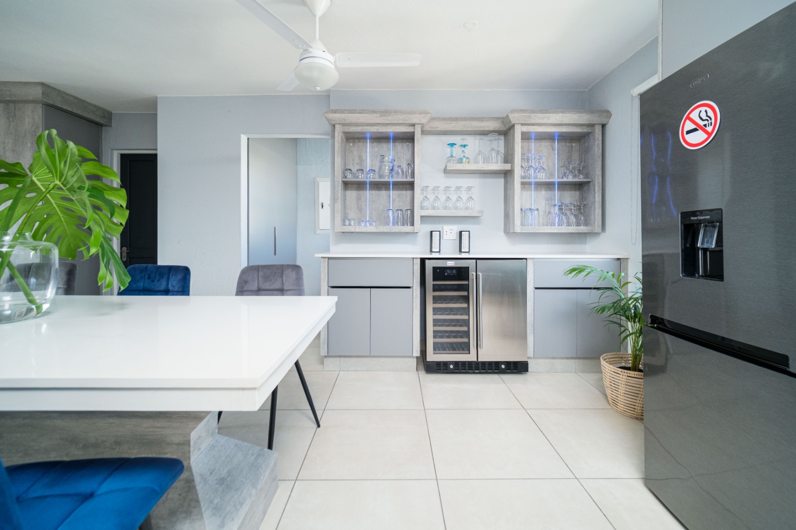Dining area with wine fridge in the Le Paradis apartment, Ballito
