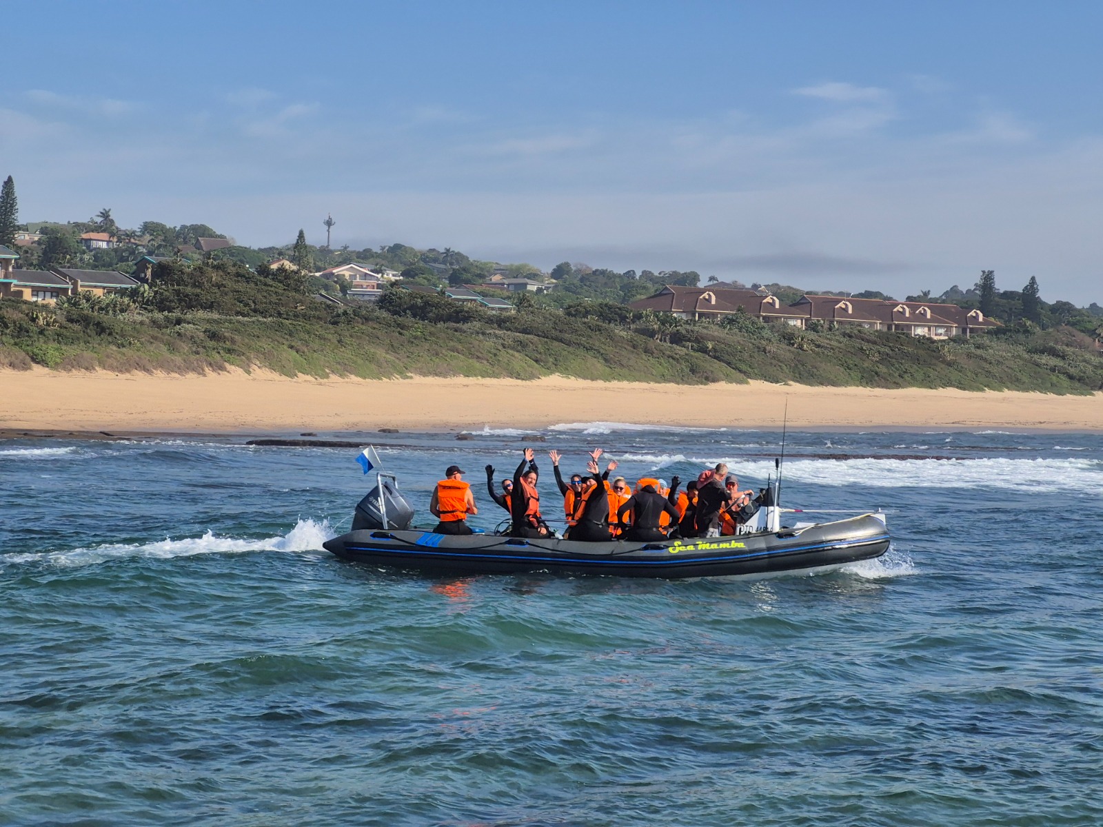 Boat launching from the beach at Protea Banks