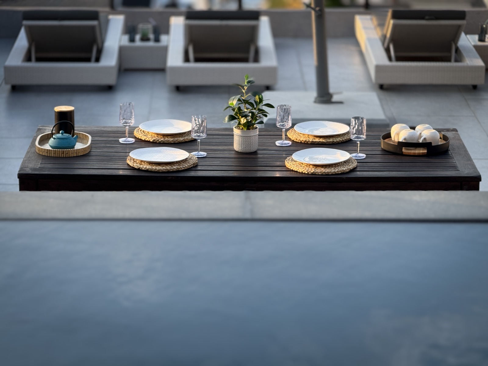 Rooftop dining setup at Thirty Two B on Salmon Bay
